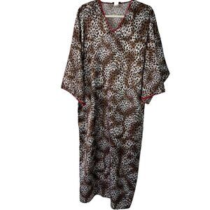Natori Private Luxuries Kaftan Womens Size Medium Animal Print Side Slits Brown
